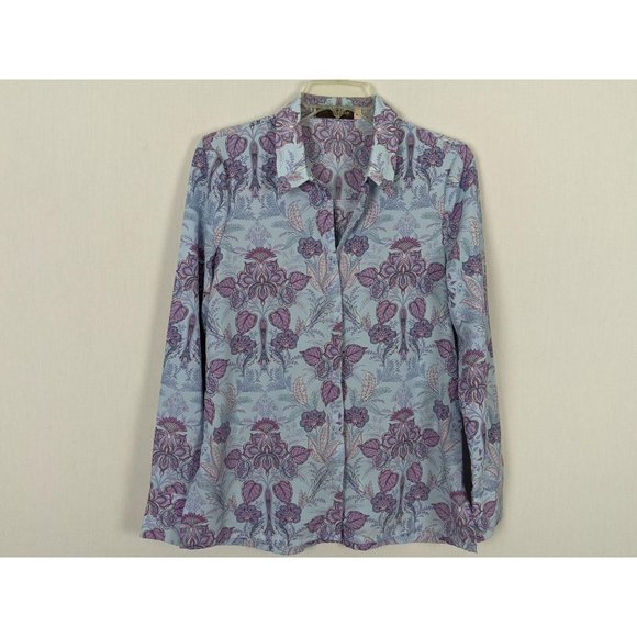 Crosby Blouse Women size M purple blue floral long sleeve button front - Picture 5 of 9